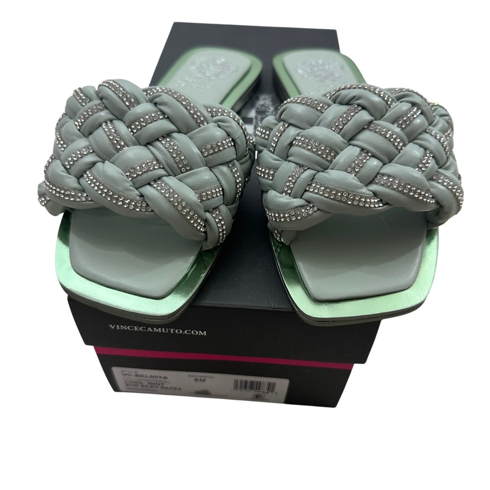 Vince Camuto Belmiya‎ Cool Mint Braided Rhinestone Slide Sandals Womens 6M NEW